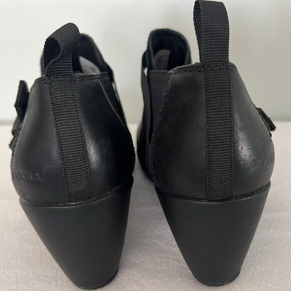 Merrell Evera Rush Women’s Black Leather Stretch Heeled Ankle Booties Boots SZ 7 - Picture 4 of 11